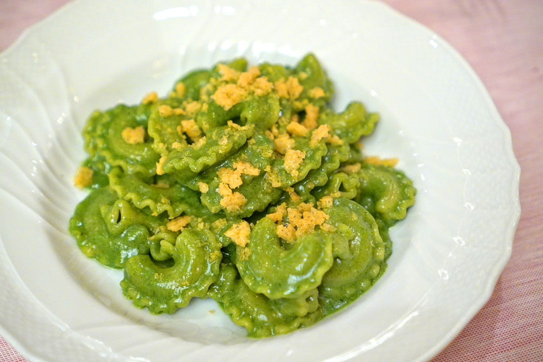 Creste di gallo with basil pesto