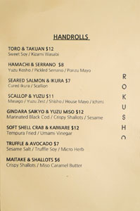 Rokusho Menu: Handrolls